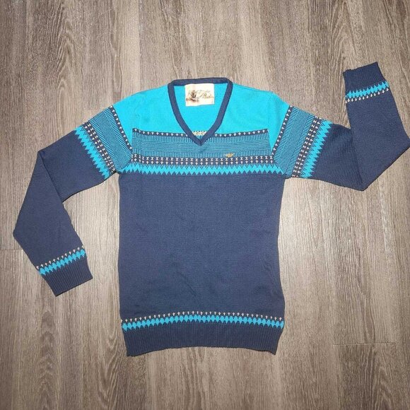 Vintage 80s Icelandic blue wool isle print knit sweater ✦ Holidays sweater ✦ - Picture 6 of 15